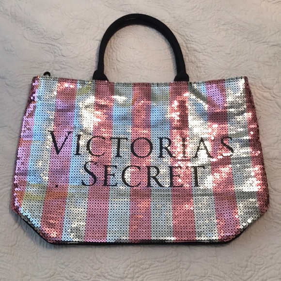 VS Weekender Zipper Travel Tote Sequin Stripes - Picture 1 of 4